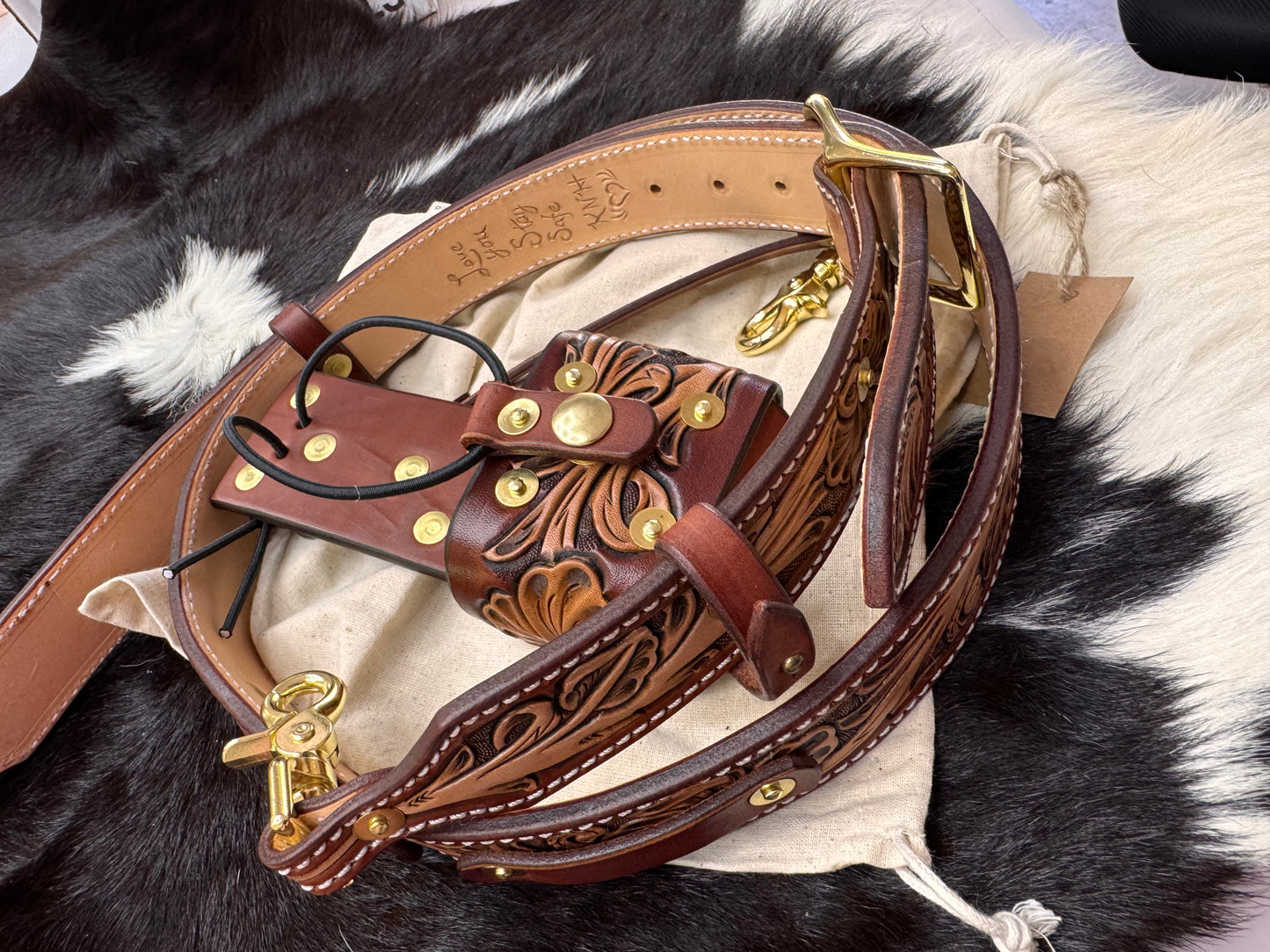 Custom Tooled Firefighter Radio Strap with Holster