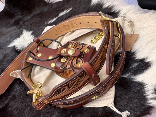 Custom Tooled Firefighter Radio Strap with Holster