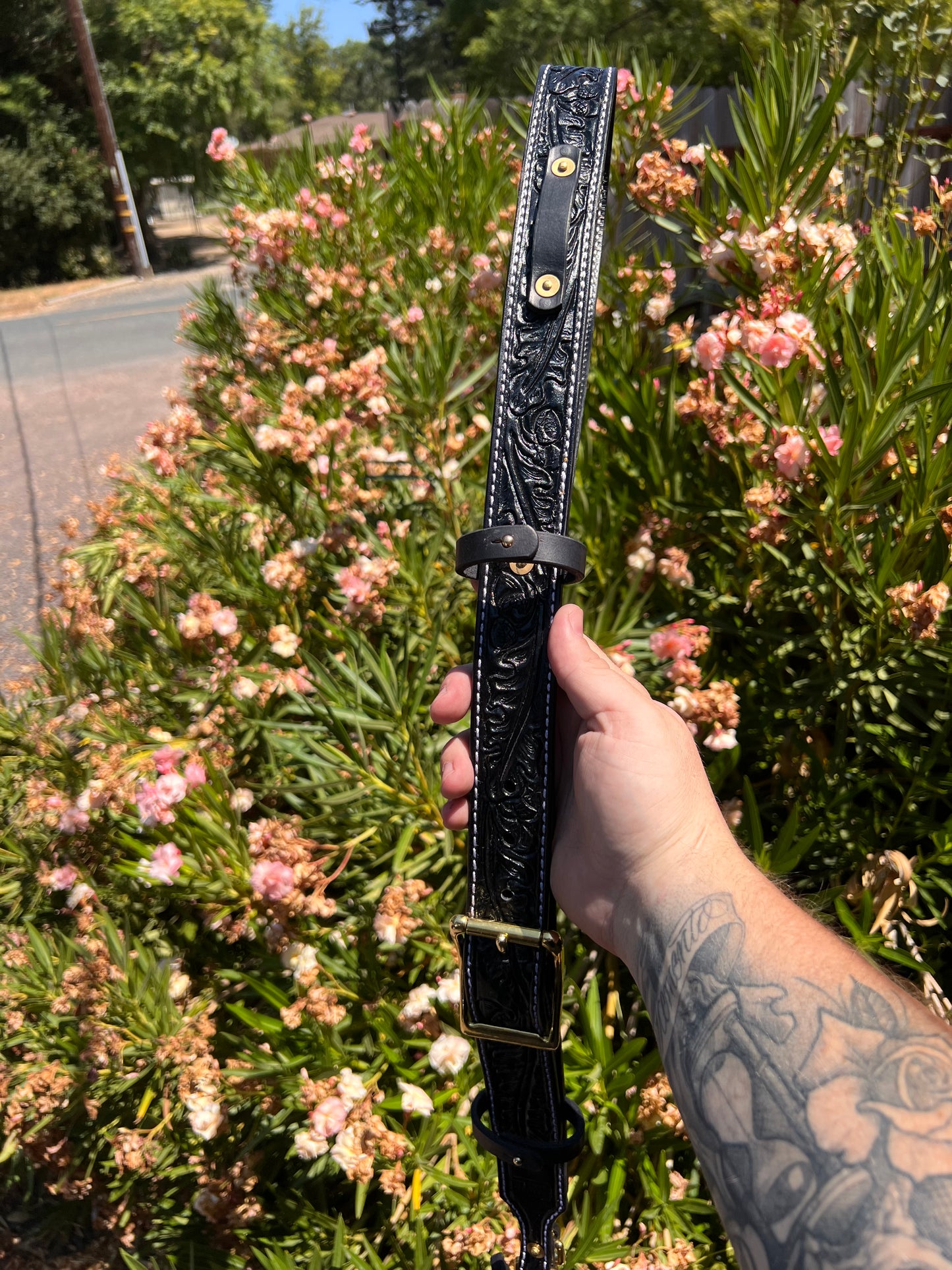 Custom Tooled Firefighter Radio Strap with Holster