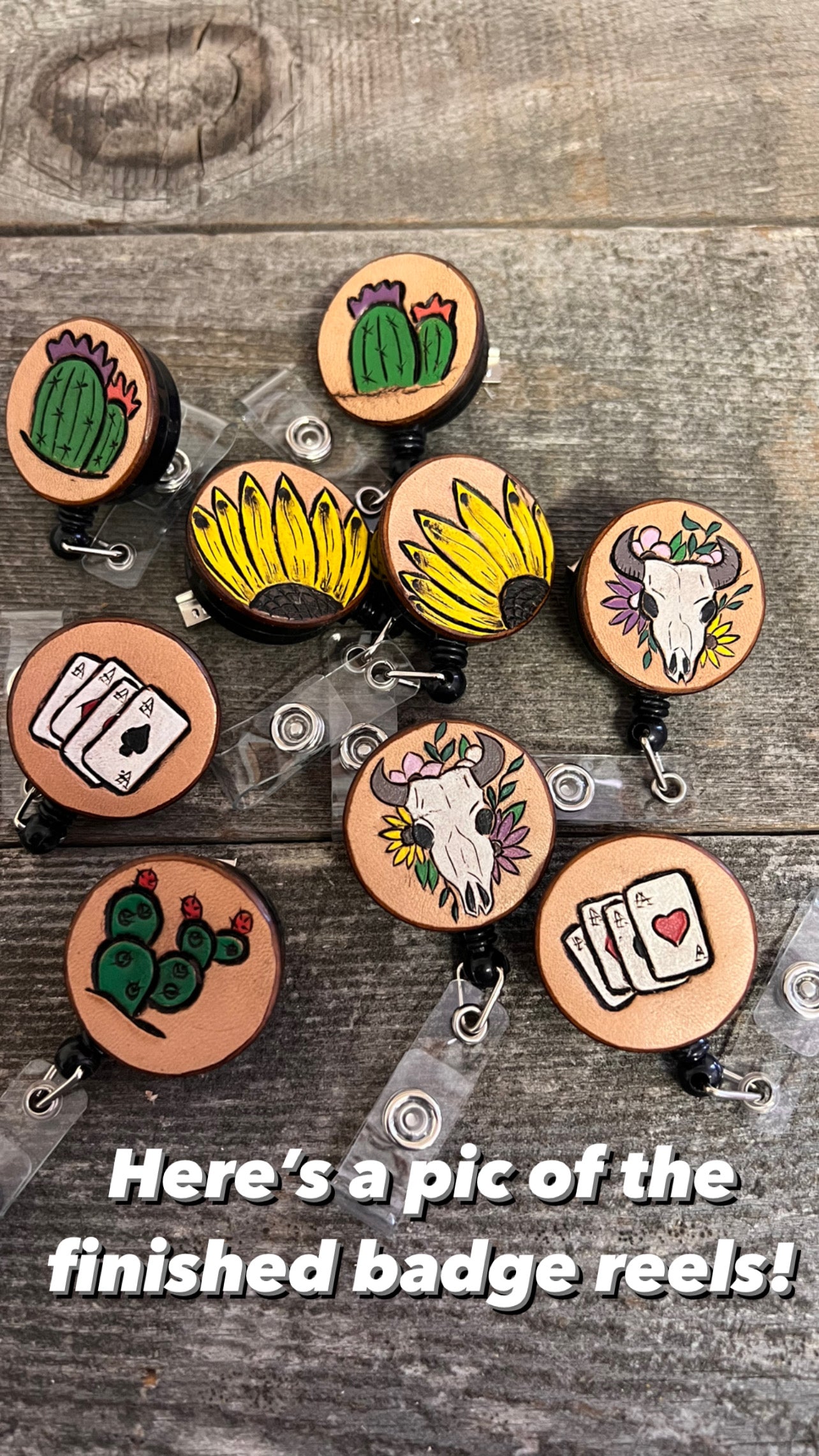Tooled Leather Badge Reels
